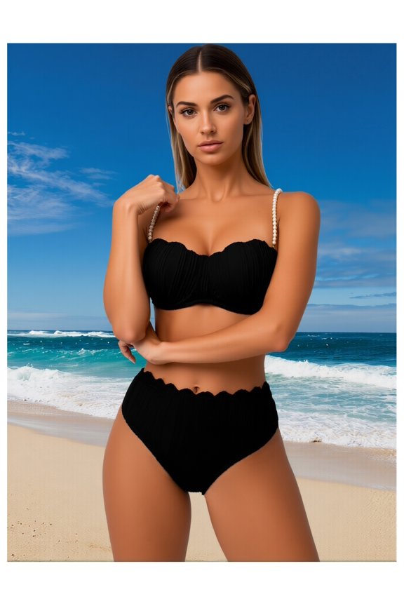 Pearl Bikini Set for Women - Sexy Two Piece Swimsuit, Shell Pattern Bathing Suit for Beach, Vacation, Hot Springs, Summer Swimwear