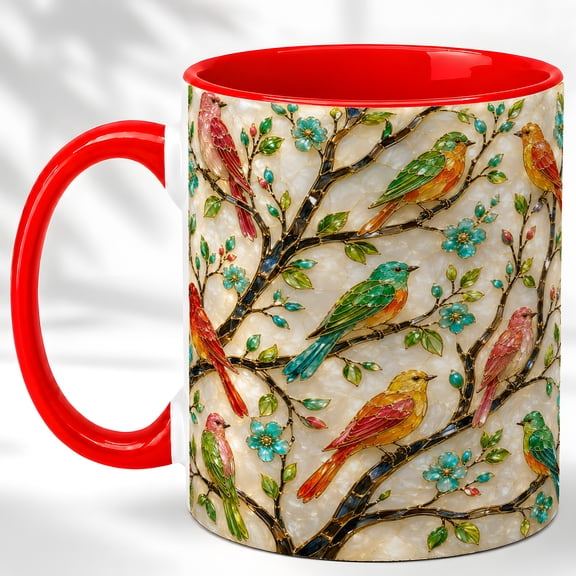Pearl Birds Coffee Mug, Colorful Songbird Mug, Ceramic Cup