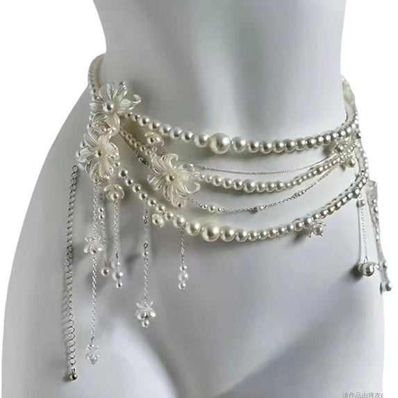 Pearl Body Chain Multi Layered Pearl Waist Belt Pearl Waistband Bikini Belly Chain Summer Beach Body Accessories for Women and Girls