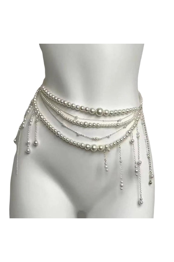 Pearl Body Chain Multi Layered Pearl Waist Belt Pearl Waistband Bikini Belly Chain Summer Beach Body Accessories for Women and Girls