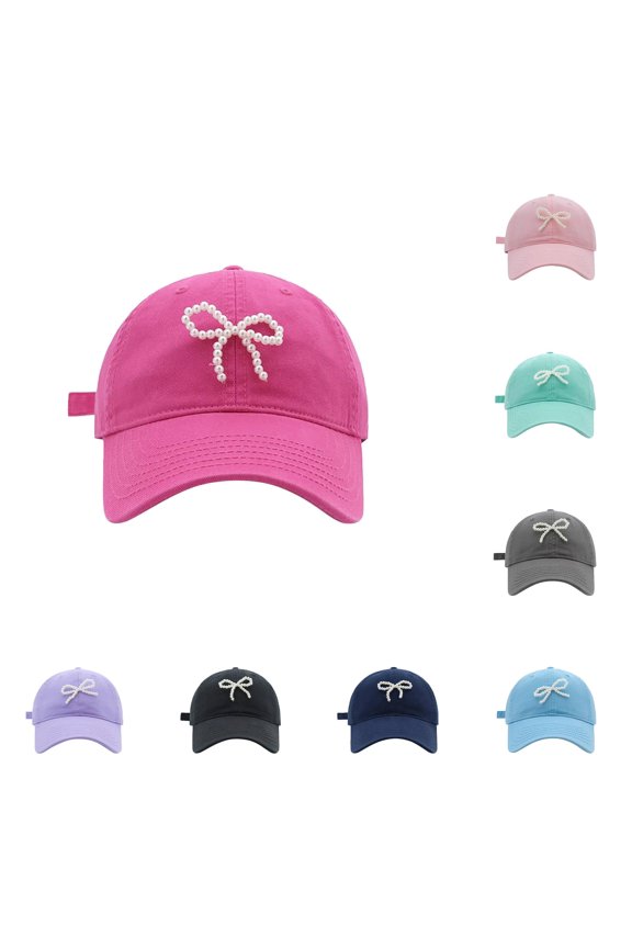 Pearl Bow Baseball Cap for Women Korean Soft Top Hat Versatile Fashionable Casual Hat Design Fit Hat One Size