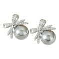 thumbnail image 1 of Pearl Bow Earrings for Women Elegant Rhinestone Dangle Holiday Jewelry Christmas Party Drop Earrings, 1 of 7