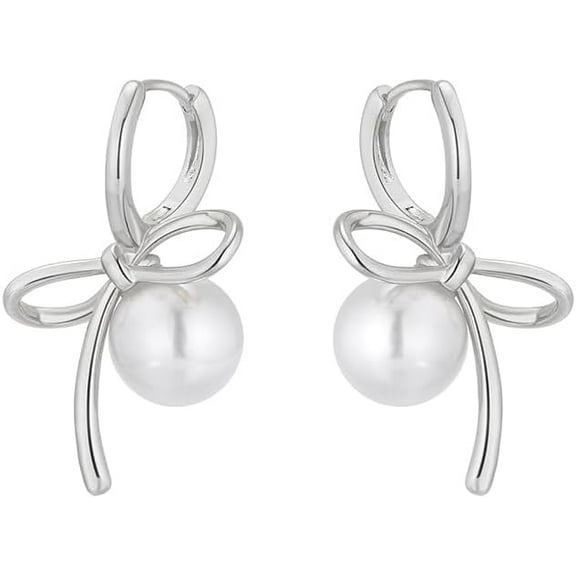 Pearl Bow Earrings for Women Gold Bowknot Huggie Earring Knot Ribbon Dangle Drop Earrings Hoop Statement Earrings Jewelry Gifts