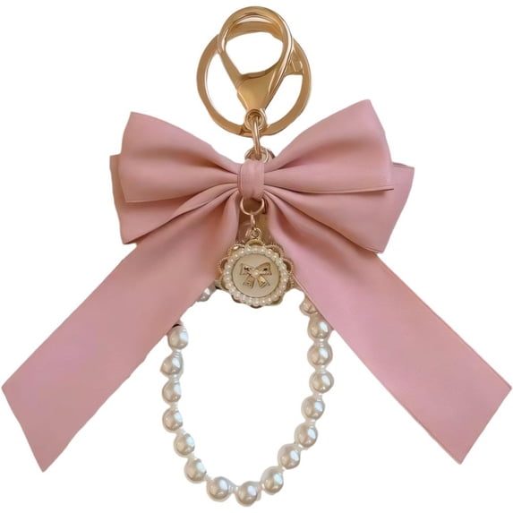 Pearl Bow Keychain Cute Bow Keychain Wristlet for Women, Purse Charms Pearl Keychain Pearl Key Ring Bowknot Key Chain Bracelet