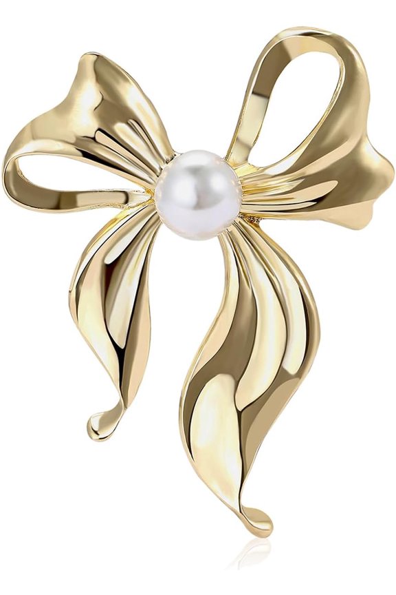 Pearl Bow Knot Brooch Lapel Pin Ribbon Bowknot Pins Elegant Clothes Dress Sweater Hat Suit Backpack Corsage Accessories Brooches Fashion Birthday Christmas Jewelry Gifts for Women Mom