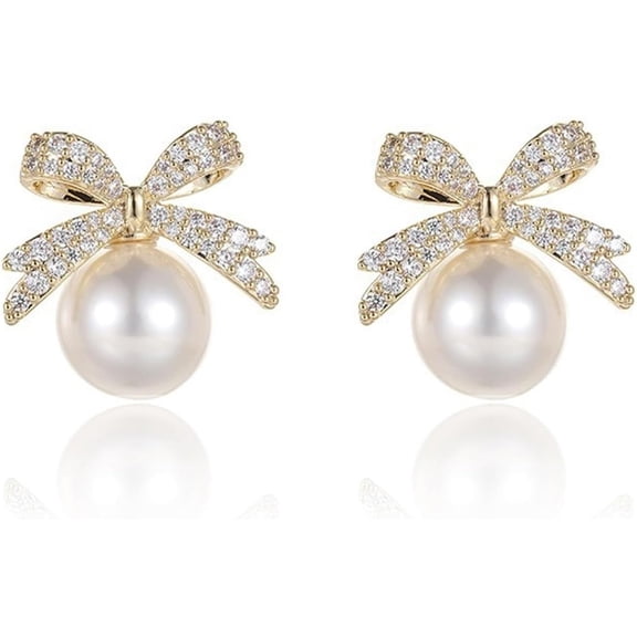 Pearl Bow Pro Earrings,Silver Needle Imitation Pearl Earrings,Rhinestone Cute Alloy Ribbons Drop Earrings,Light Luxury Exquisite Niche Jewelry[b220]