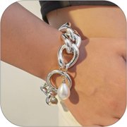 AWAREISN Pearl Bracelet Chunky Gold Bracelet for Women Trendy Silver Bracelet Gold Chain Pearl Bracelet Christmas Valentine's Gifts for Teen Girls