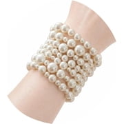 Pearl Bracelets for Women Large Chunky Big White Faux Pearl Stretch Bracelet Wide Stacked Cuff Bangle Vintage Layered Mixed Size Beads No Clasp Wedding Bridal Gift for Her