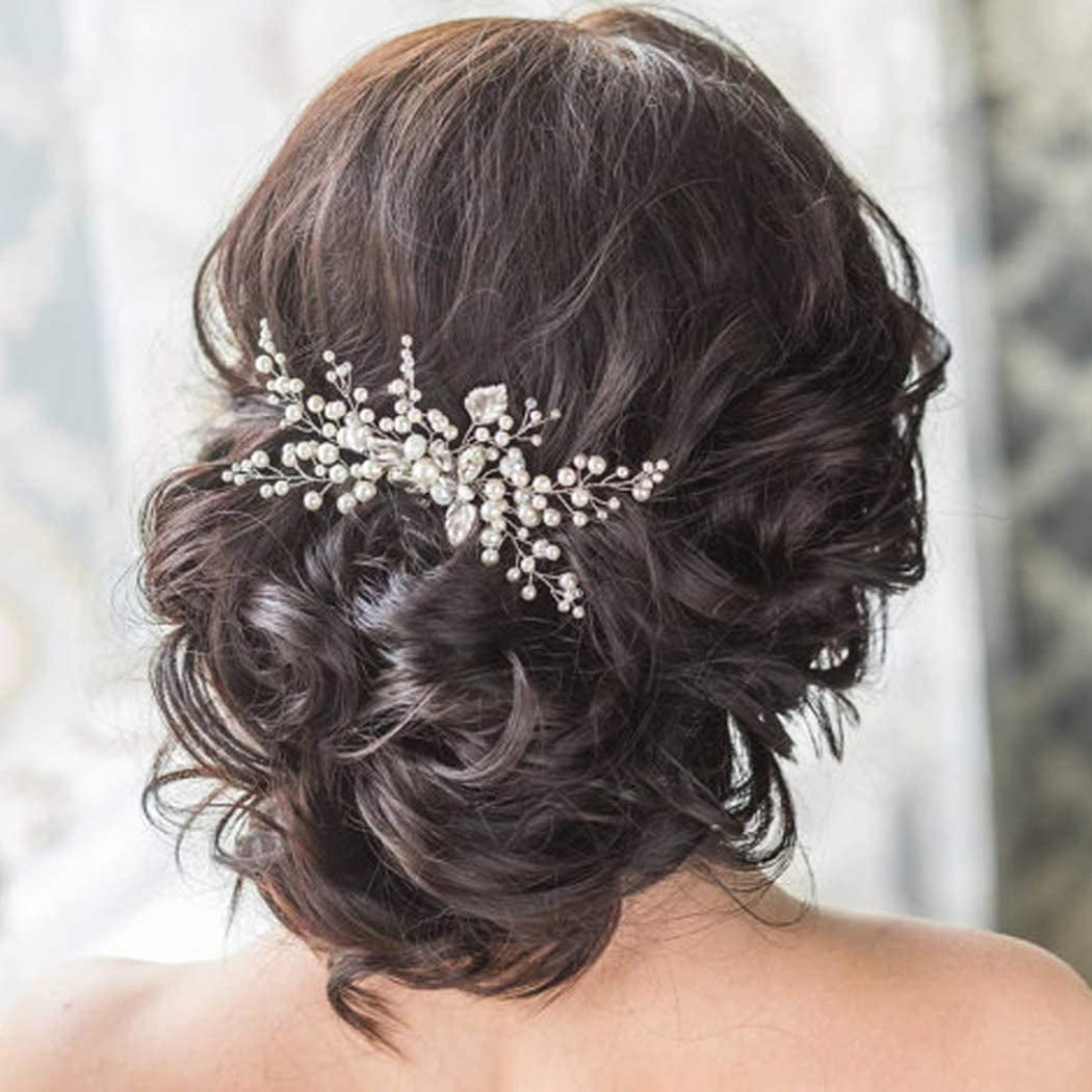 Pearl Bridal Hair Comb Silver Leaf Wedding Hair Piece  display picture 3