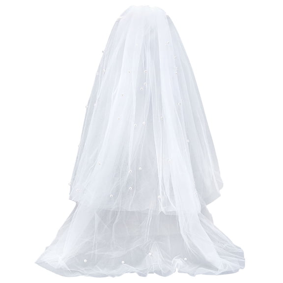 Pearl Bride Veil Polyester Bridal Veils White Short Wedding Veil with Metal Comb and Plastic Imitation Pearl Beads Hair Accessories for Wedding Sweetheart Sewing DIY Crafts for Women DIY