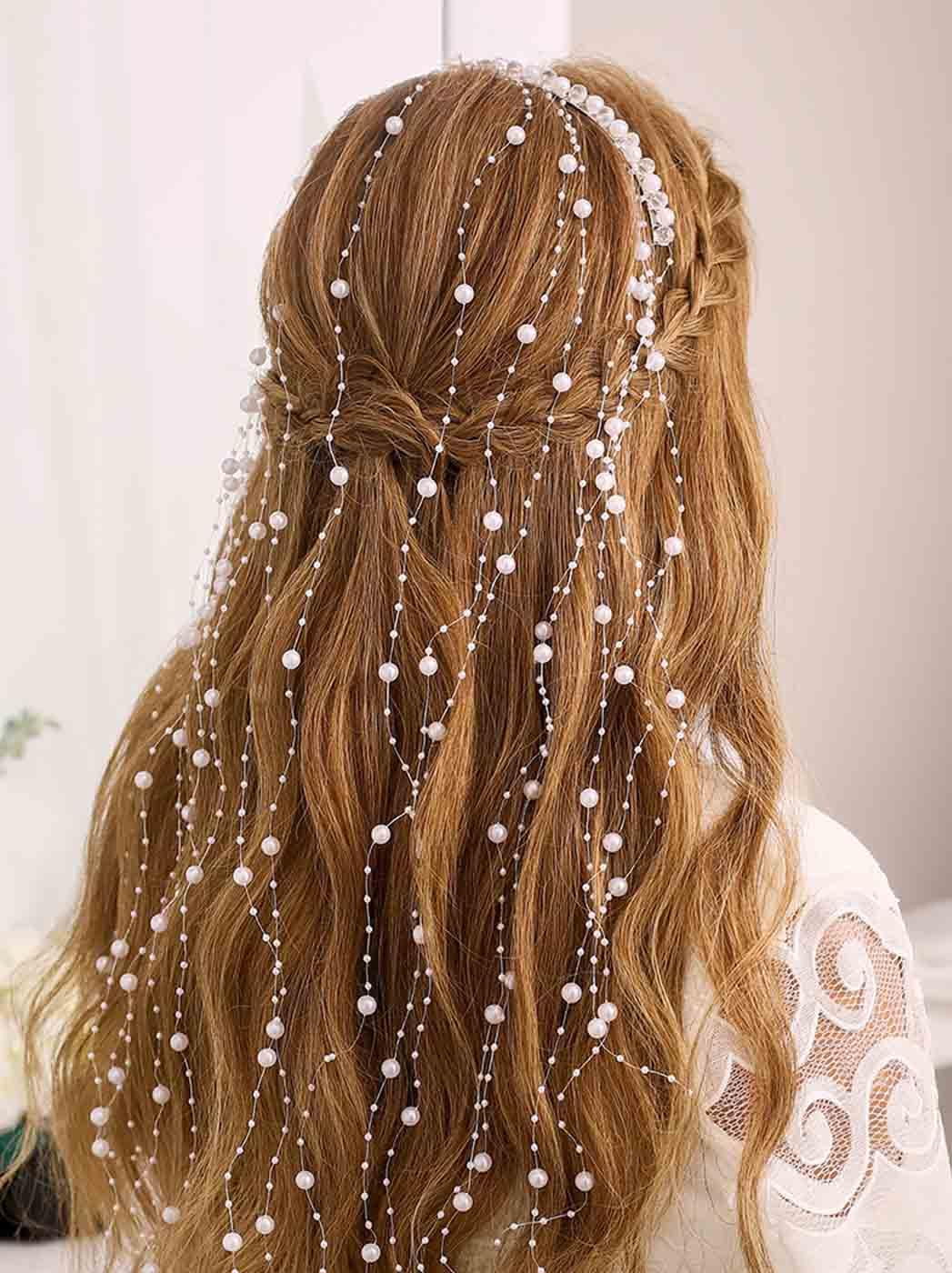 Pearl Bride Wedding Headband Silver Rhinestone Bridal 