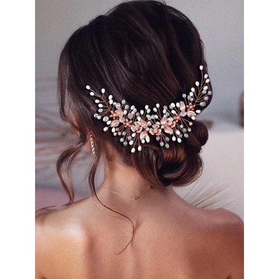 Pearl Bride Wedding Headband Silver Rhinestone Hair Vine Bridal Bead Headpiece Hair Accessories for Women and Girs