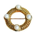 Pearl Brooch Round Hollow Pin Retro Literary Alloy Female Accessories Corsage