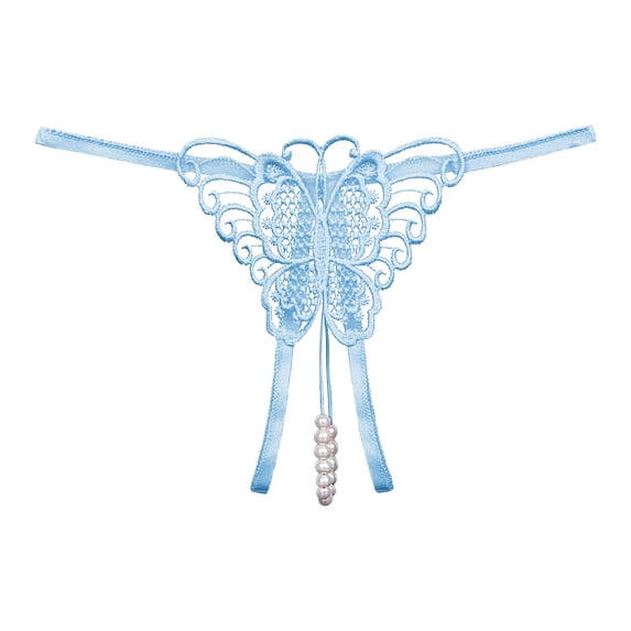 Pearl Butterfly Pendant Cutout G-String Thong Thongs for Women Blue L