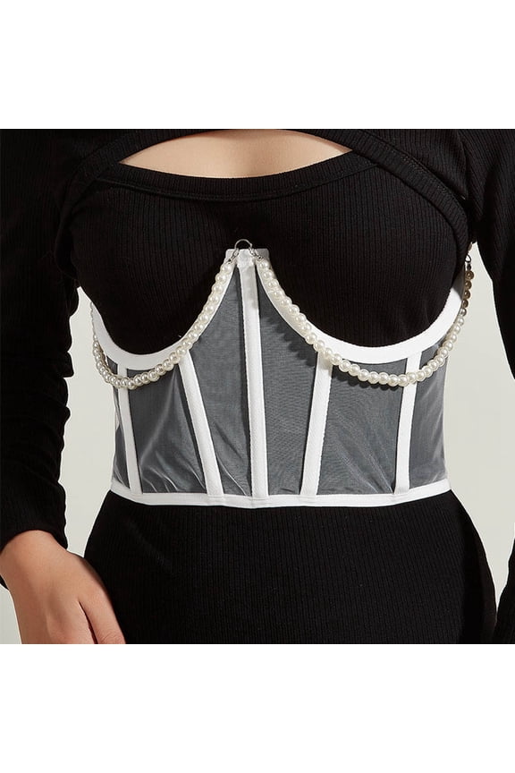 Pearl Chain Outside A Small Vest Waist Girdle Chest Steel Ring Fishbone European And Waist Cover Cup Girdles 40b Long Body T Shirt Waist Band for Women Stomach Full Body Shape Lace Bodysuit with