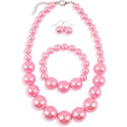 AWAREISN Pearl Choker Necklace Chunky Pearl Statement Necklace Bracelets Earrings for Women Trendy Red/White/Pink Mrs Roper Jewelry Set for Women Bridal Accessories