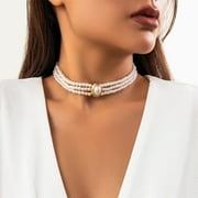 MAOKA Pearl Chokers Multi-Layer Pearl Necklace Multi-Strand Pearl Statement Bridal Choker Necklace For Wedding Party