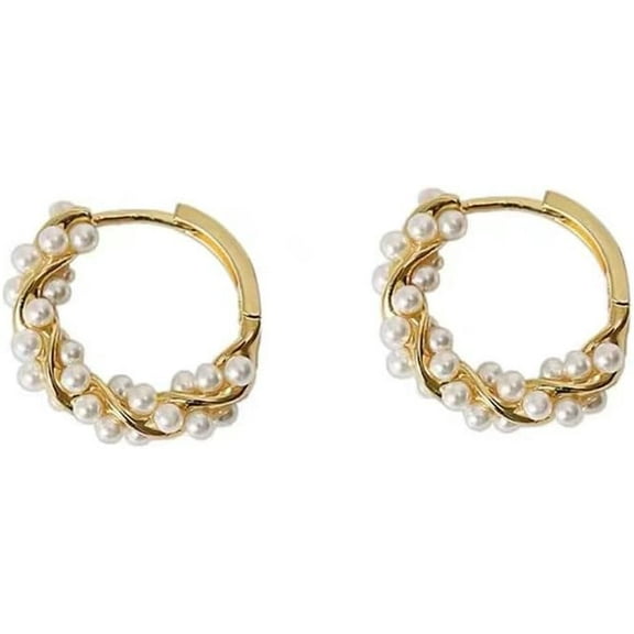 Pearl Chunky Gold Hoop Earring For Women 18K Gold Plated Dainty Pearl Earrings - Pearl Hoop Earrings Trendy Jewelry Gifts