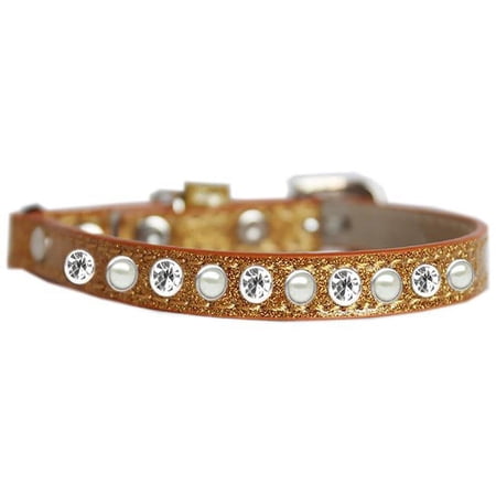 Pearl & Clear Jewel Ice Cream Cat Safety Collar, Gold - Size 14