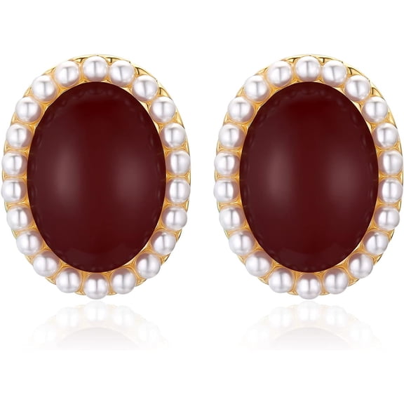 Pearl Clip On Earrings For Women Non Pierced 14K Gold Plated Oval Earrings[Z1]