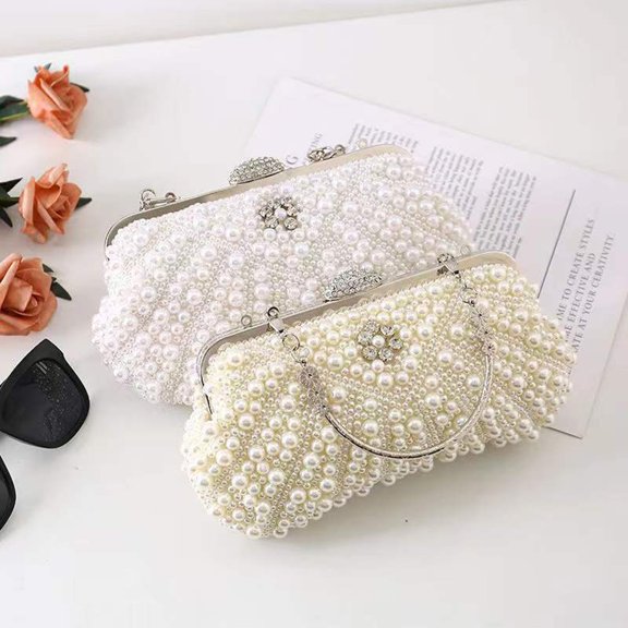 Pearl Clutch Bag for Women Evening Wedding Party Bridal Handbag Ladies Beaded Clutch Purse/Off White