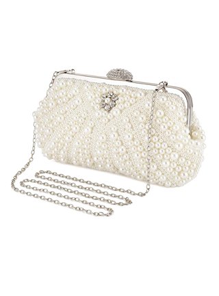 Pinprin Pearl Clutch Bag for Women Evening Wedding Party Bridal Handbag Ladies Beaded Clutch Purse