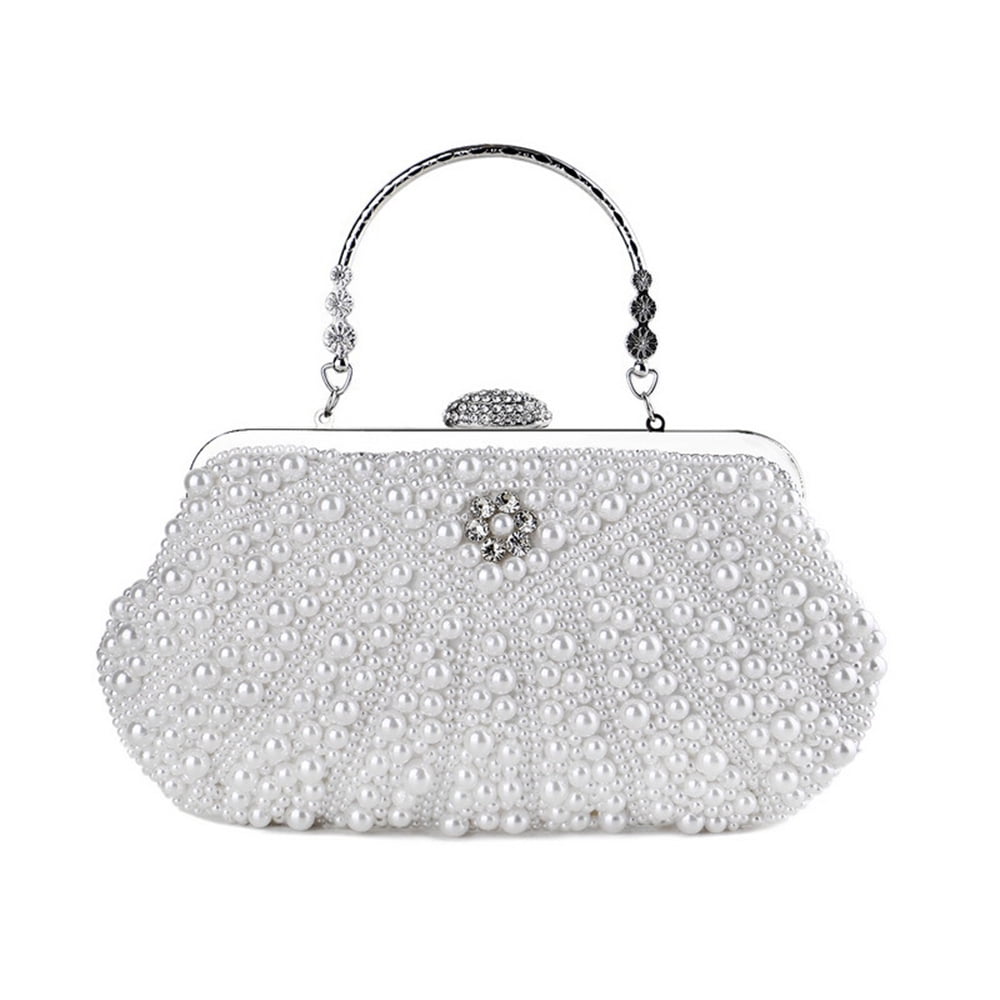 White Crystal Pearls Clutch Purse Bag Chain Wedding Evening Party Bag -  China Lady Handbag and Bridal Bag price | Made-in-China.com