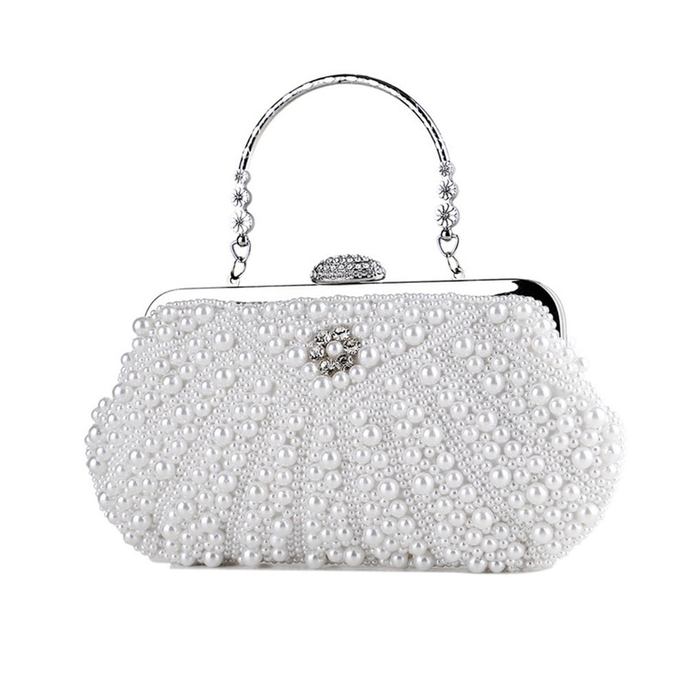 Pearl Clutch Bag for Women Evening Wedding Party Bridal Handbag Ladies ...