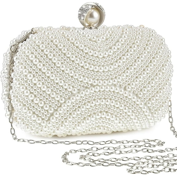 Pearl Clutch Purse Women Evening Bag Beaded Handbag Artificial Pearl Bride Purse with Chain for Wedding 1920s Party