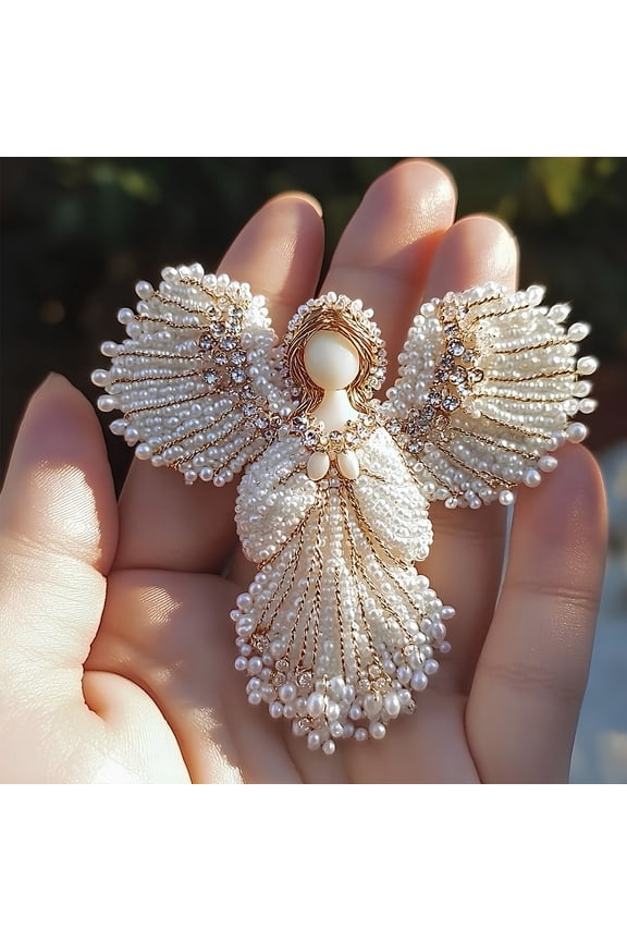 Pearl Collar Brooch, Elegant Angel-Shaped Brooch with Crystal Details, Fashion Pearl Decoration for Women