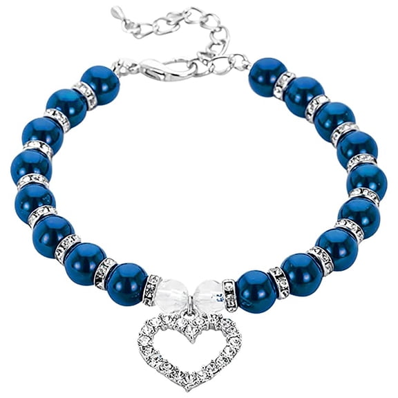 Pearl Collar Necklace for Small Dogs and Cats Faux Pearl Strand Pendant Jewelry Size S Suitable for Teacup Puppy Chihuahua Kitten Munchkin(L,Dark Blue)