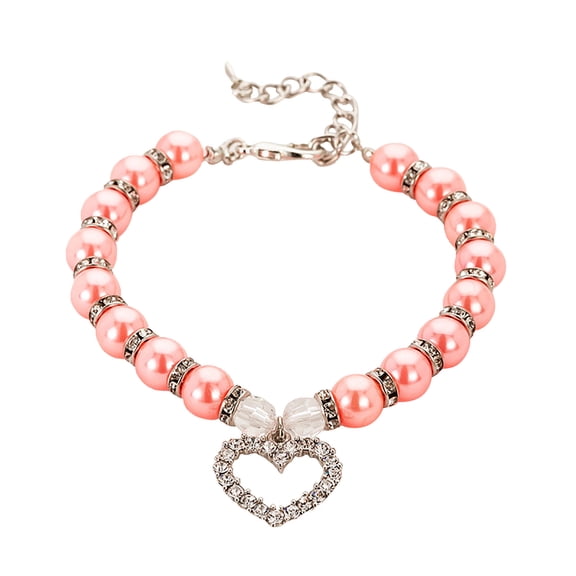 Pearl Collar Necklace for Medium Dogs and Cats Faux Pearl Strand Pendant Jewelry Size L Suitable for Corgi French Bulldog Maine Coon Cat(S,Pink)