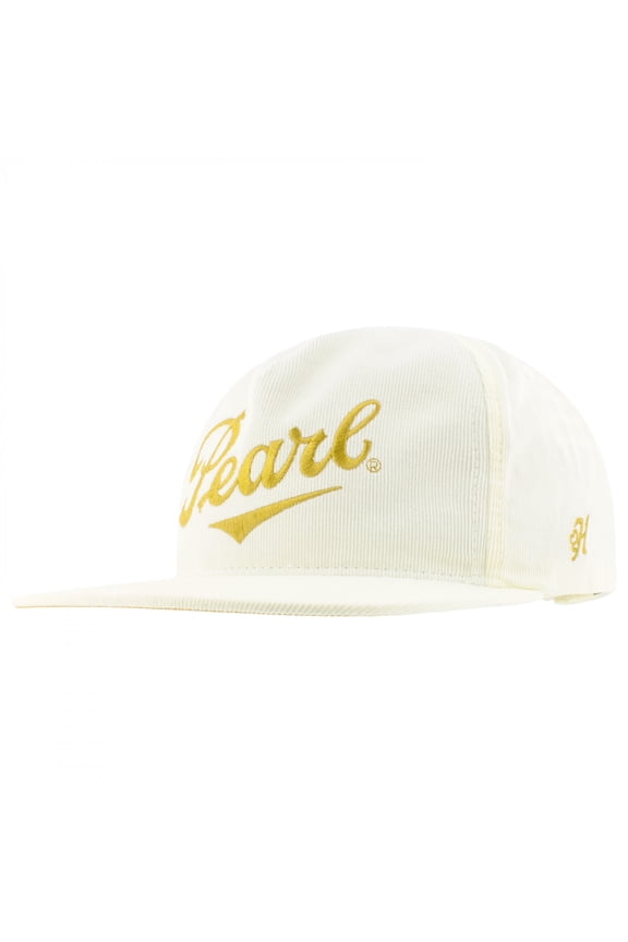 Cream Corduroy with Gold Logo 5-Panel Trucker Hat