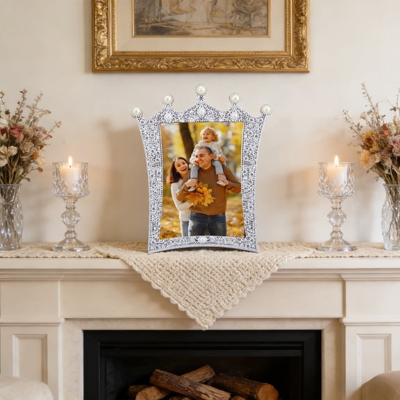 Pearl Crown Photo Frame,European Pearl Inlaid Frame,Pearl Picture Photo Frame,French Resin Frame Decoration Piece,Wedding Picture Display Family Photo Frame Household Office Decor Creative Ornament