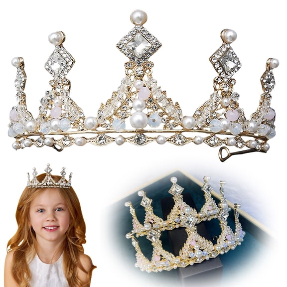 Pearl Crown Shimmering Birthday Crown Women Elegant Bridal Wedding Pearl Rhinestone Crown 1Pcs Princess Crown Birthday Party Christmas Gifts 5.51 In