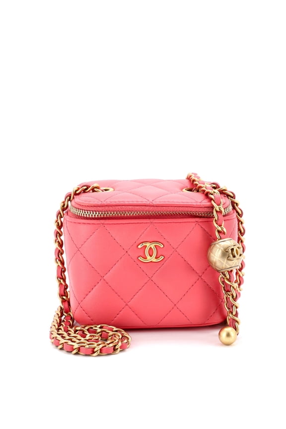 Pearl Crush Vanity Case with Chain Quilted Lambskin Mini By Rebag