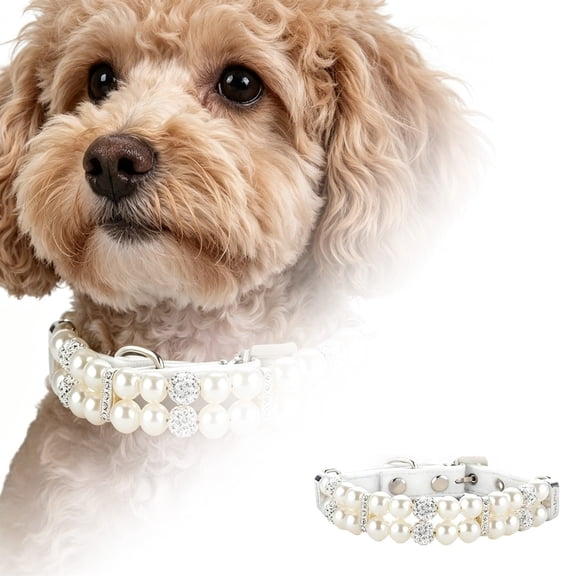 Pearl Crystal Cat Collar Necklace Elegant Sparkling Jewelry for Teacup Dogs Puppies Kittens Adjustable Breakaway Safety Pet Collar for Small Breeds XS
