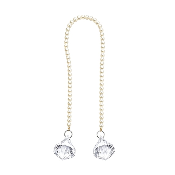 Pearl and Crystal Christmas Ornament with Faux Pearl Strand and Clear Faceted Drops, 1 Piece, 12 Inch, White and Clear, for Holiday Tree Branches, Christmas Tree Decorations