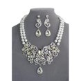 thumbnail image 1 of Pearl & Crystal Tear Drop Necklace & Earring Set, Clear, 1 of 1