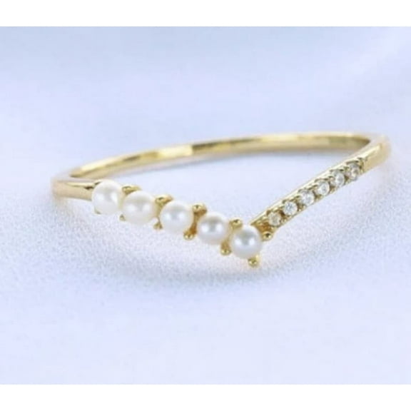 Pearl Curved wedding band women Moissanite 925Silver wedding band Unique Diamond band vintage Bridal ring Halo Matching promise gift for her