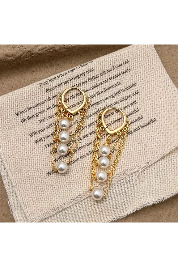 Pearl Dangle Hoop Earrings for Women - Dainty 14K Gold Plated Small Drop Chain Hoops Trendy Earring Sets for Multiple Piercing Jewelry Gifts