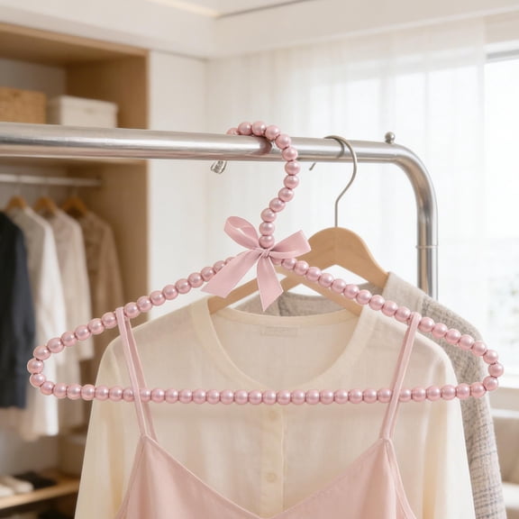 Pearl Decor Clothes Hanger,Elegant Bow Garment Rack,Gorgeous Wardrobe Support for Wedding Dress Evening Gown Costume Storage