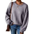 thumbnail image 1 of Pearl-Decorated Shoulder Pullover for Women, Loose Knit Crewneck Sweater with Beads, 1 of 9