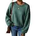 thumbnail image 1 of Pearl-Decorated Shoulder Pullover for Women, Loose Knit Crewneck Sweater with Beads, 1 of 9