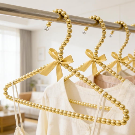 Pearl Decorative Clothes Hanger With Bow Design Luxury Wardrobe Organizer Non Slip Plastic Garment Hanger For Dresses Suits Closet Storage Space Saving Durable Clothing Support