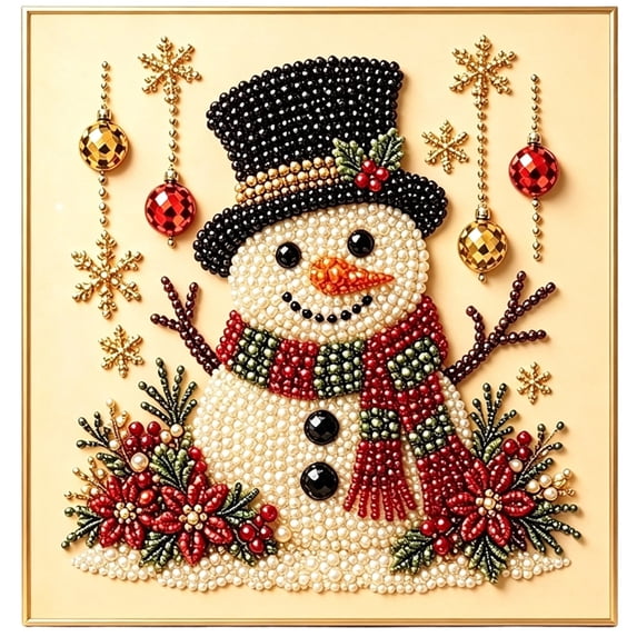 Pearl Diamond Art For Adults Christmas Snowman Design 7.87 X 7.87 Inch Framed ABS Canvas DIY Holiday Home Decor Ideal Gift For Beginner Craft Enthusiasts,C-Snowman