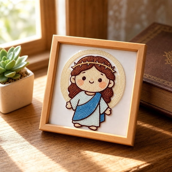 Pearl Diamond Art Kit, DIY Religious Pearl Mosaic Painting with Pre Printed Canvas Frame, Shimmering Shining Bead Embroidery Needlework Set for Adults Teens Devotional Wall Decor