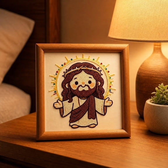Pearl Diamond Art Kit, DIY Religious Pearl Mosaic Painting with Pre Printed Canvas Frame, Shimmering Shining Bead Embroidery Needlework Set for Adults Teens Devotional Wall Decor