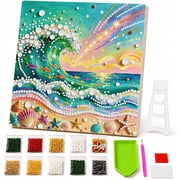Pearl Diamond Art Kit , Rainbow Ocean Wave Design 9.81x9.81 Inch Board, Complete DIY Craft Set for Home Wall Table Decor Display, Creative Pearl Diamond Art Kit for Seasonal Party Decoration Gift