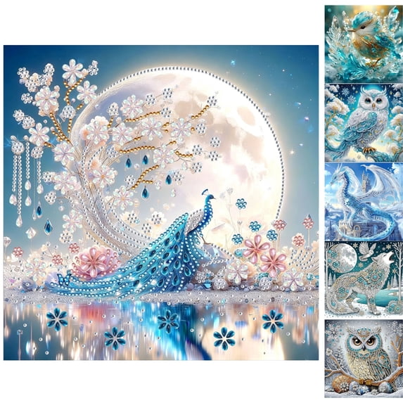 Pearl Diamond Art Kits For Adults Complete Craft Set Special Shape Winter Wildlife Gem Rhinestone DIY Art Kits For Home Wall Decoration,D